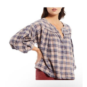 Free people We the free Jessi top plaid print bubble cottage oversized